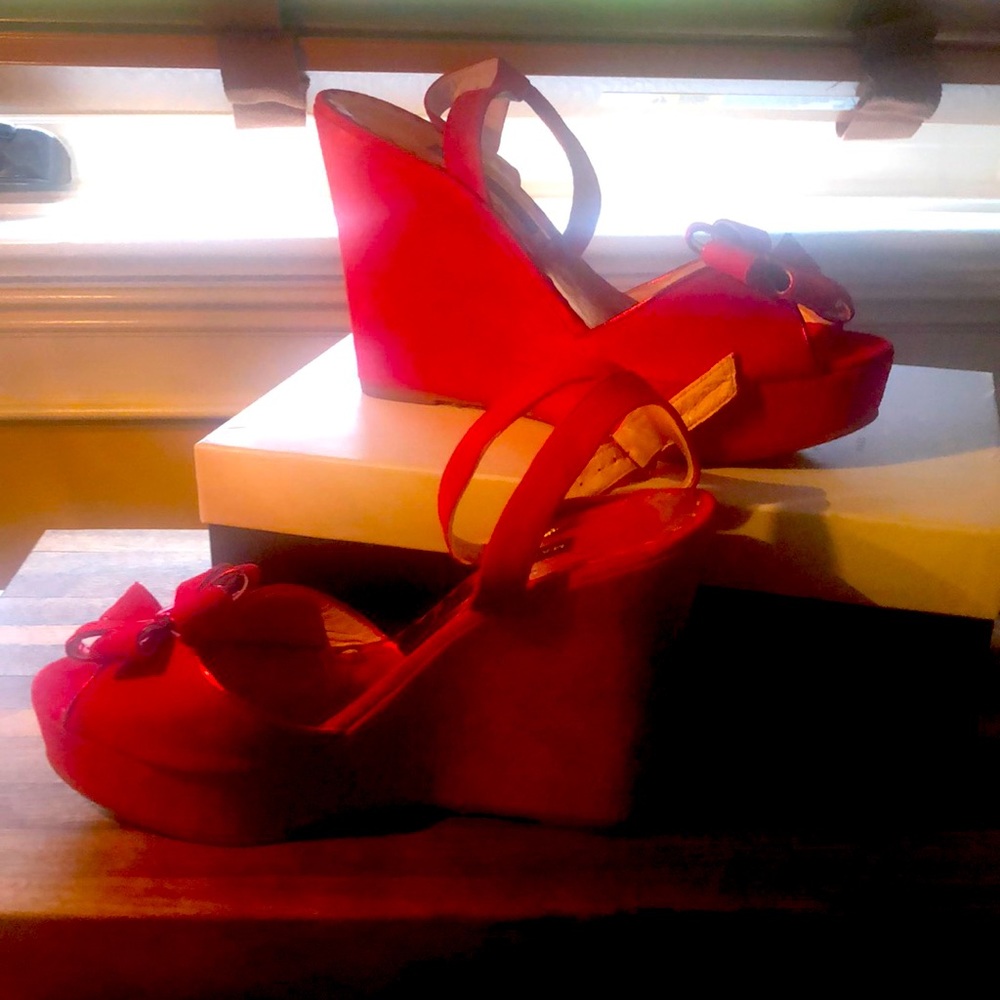 Vintage Marc Jacobs ankle strap red suede wedge.  Size 7.